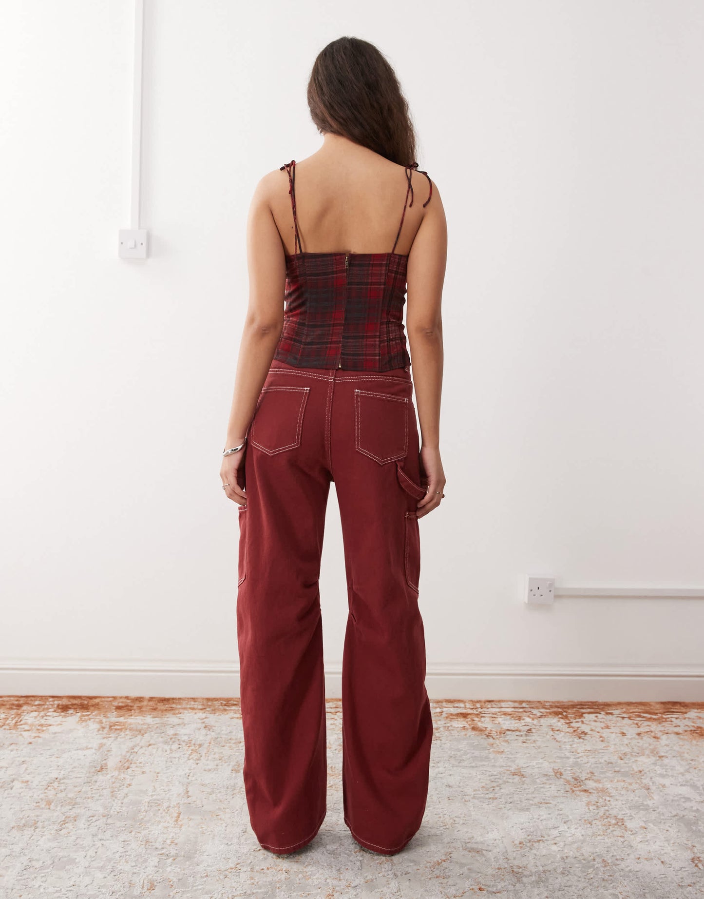 Lioness Miami Vice lowrise pocket detail wide leg jeans co-ord in burgundy