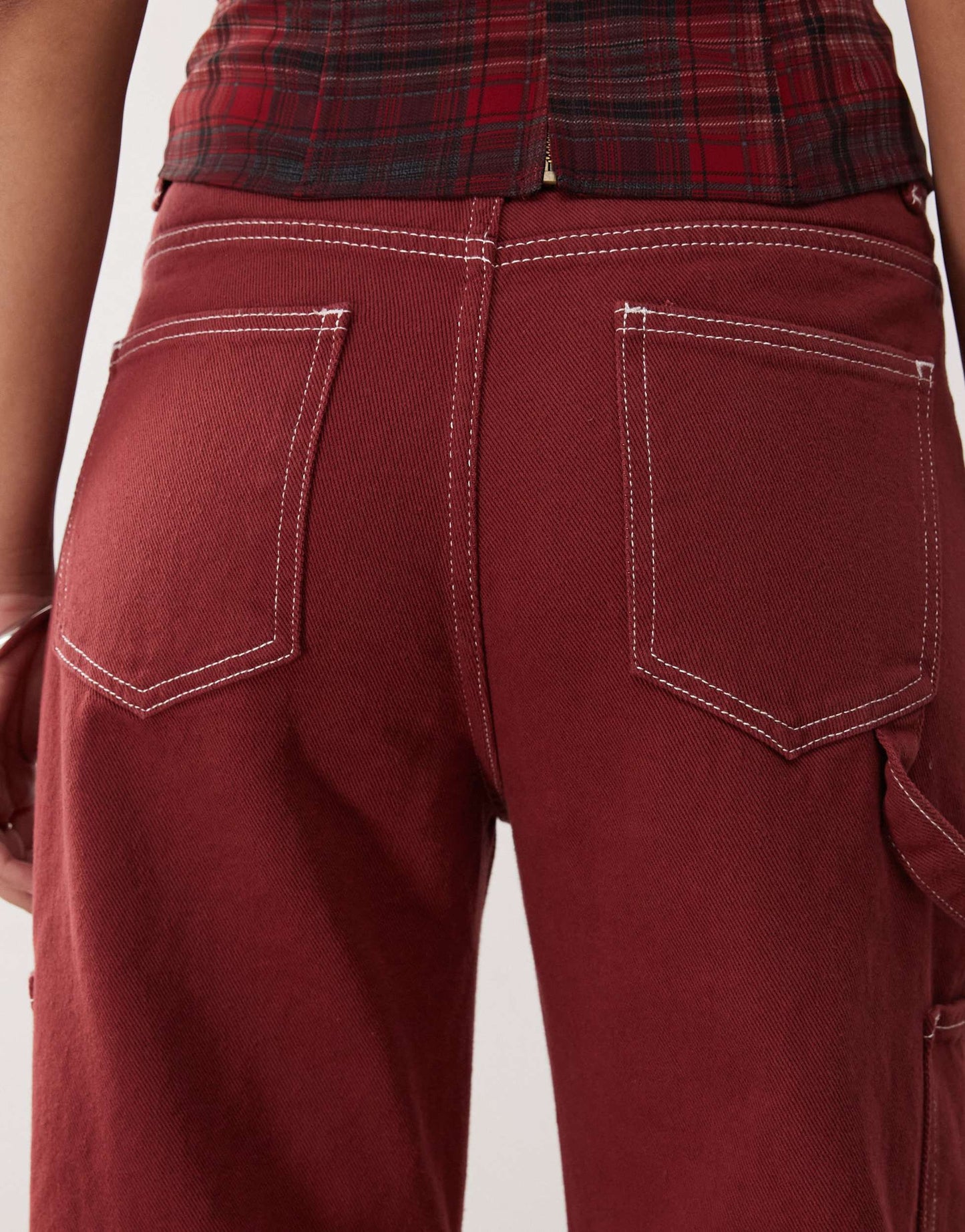 Lioness Miami Vice lowrise pocket detail wide leg jeans co-ord in burgundy