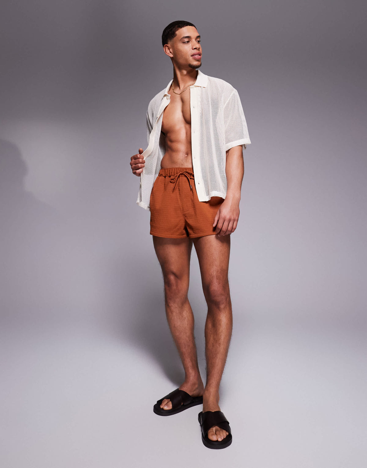 ASOS DESIGN swim shorts in super short length in orange