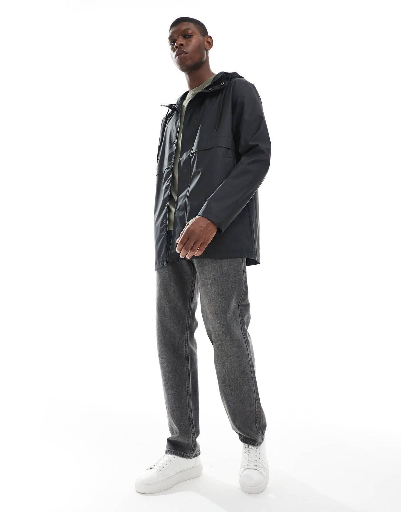 ASOS DESIGN shower resistant rain jacket in black