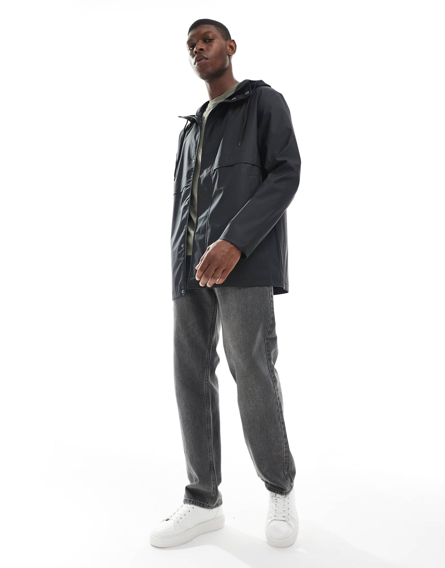 ASOS DESIGN shower resistant rain jacket in black
