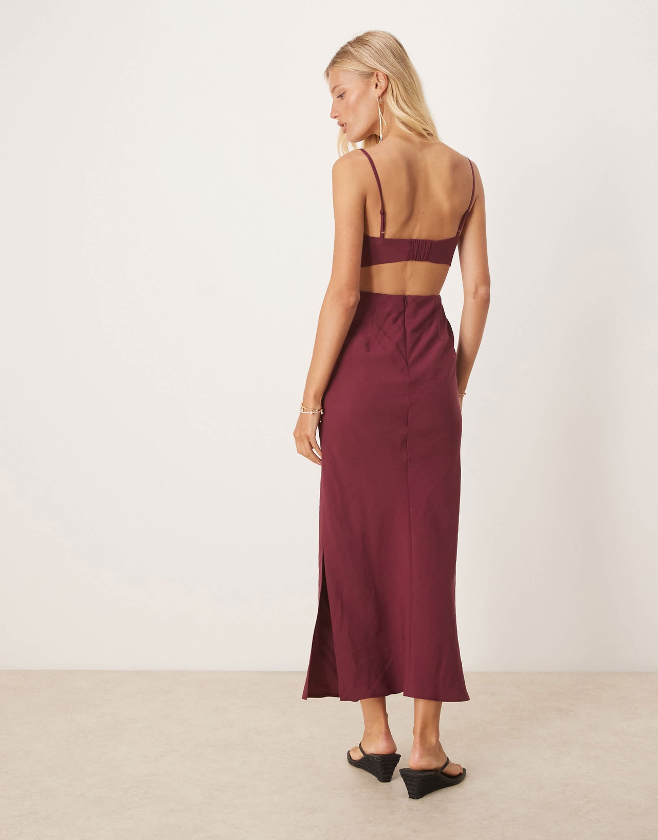 ASOS DESIGN folded bust detail cut out midi slip dress in cherry red