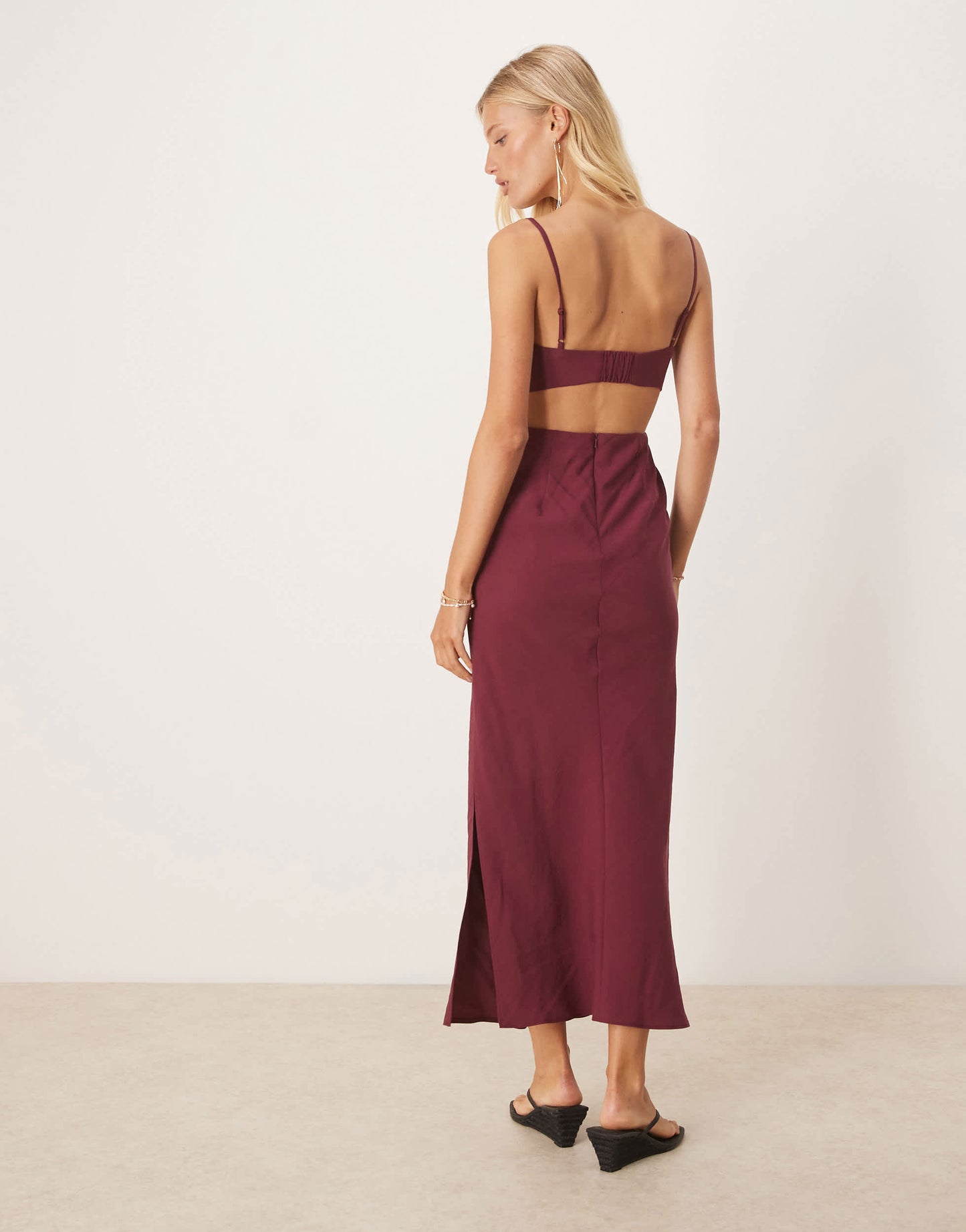 ASOS DESIGN folded bust detail cut out midi slip dress in cherry red