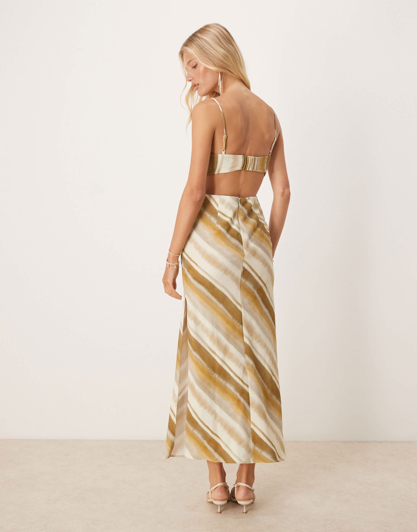 ASOS DESIGN folded bust detail cut out midi slip dress in stripe print