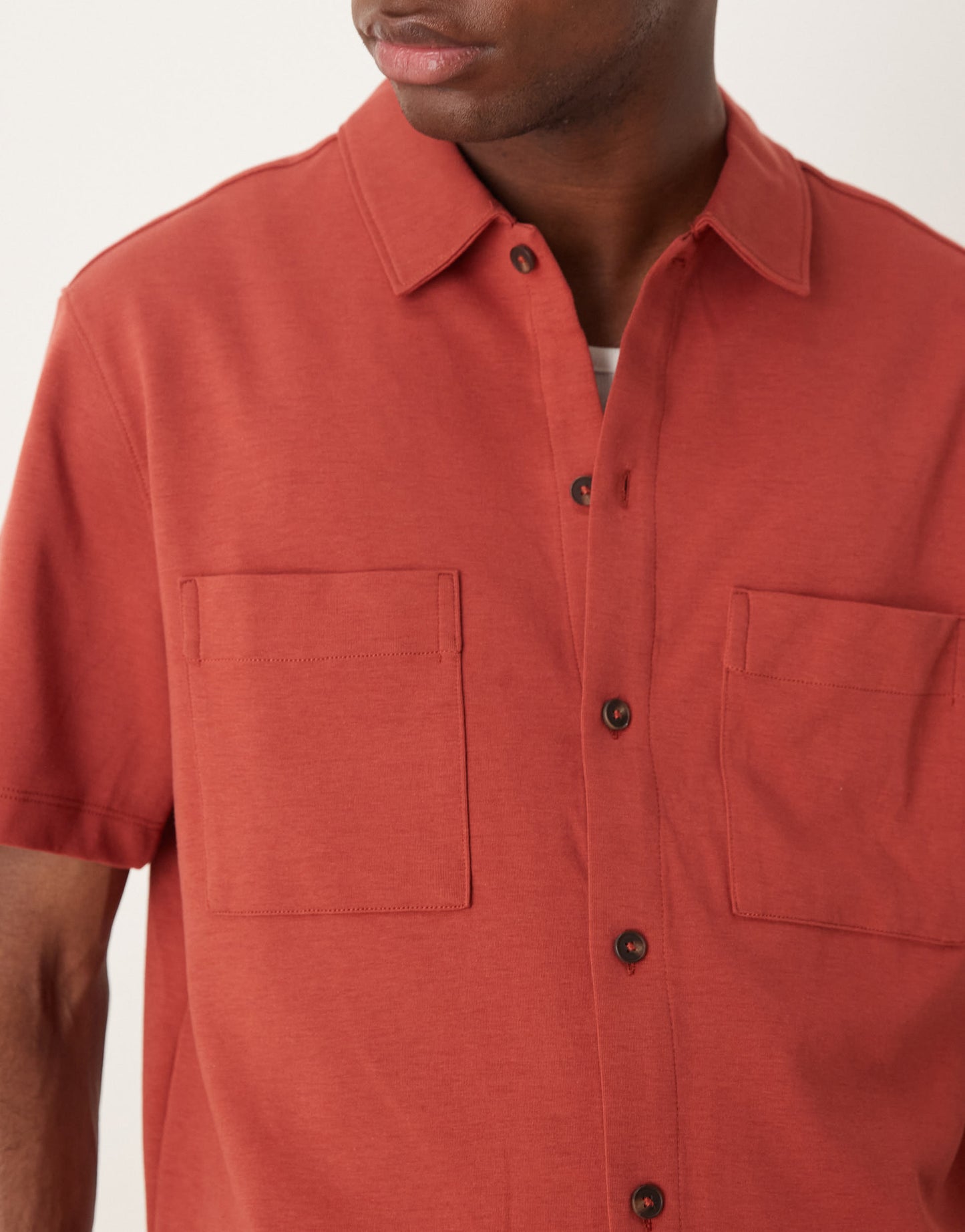 Mango button up jersey polo shirt in rust