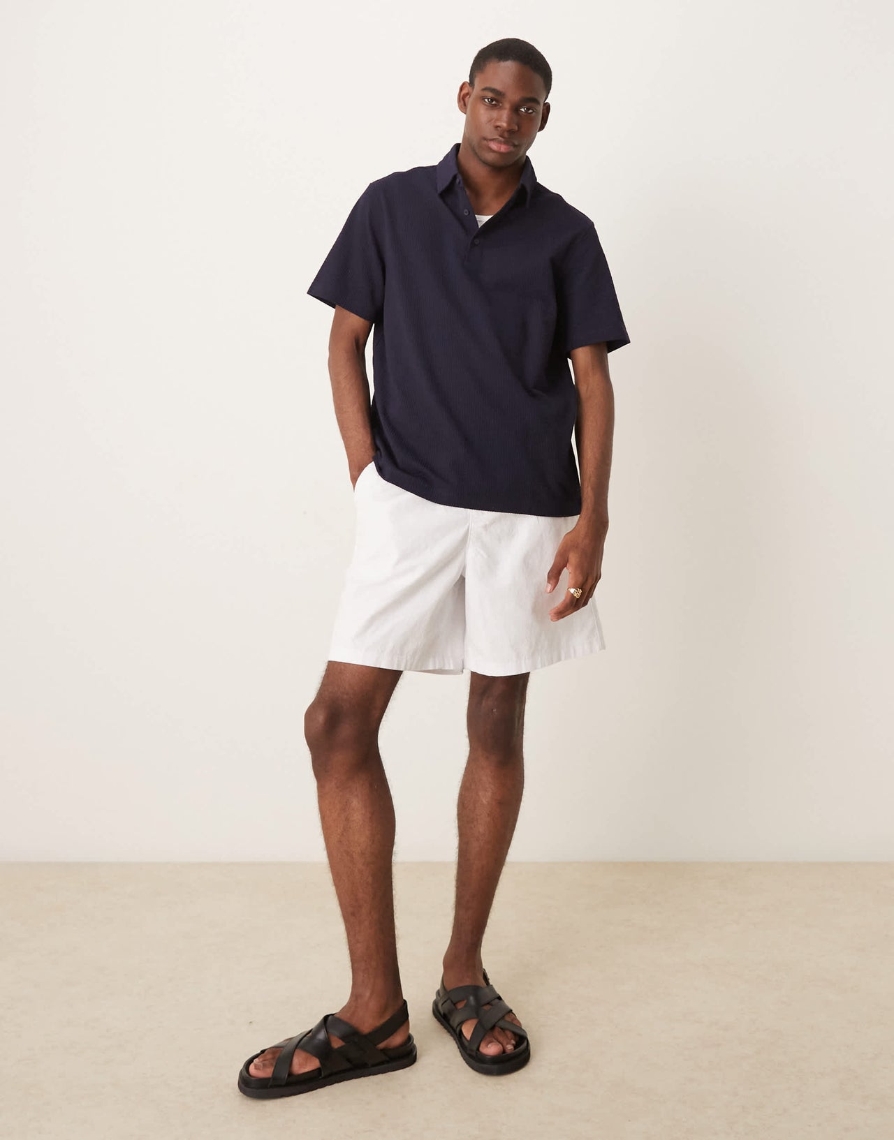 Mango textured polo shirt in navy
