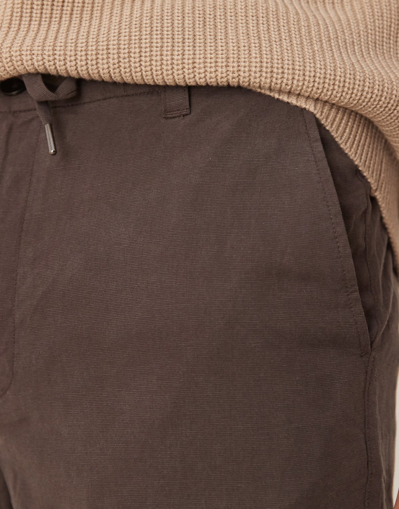 Mango linen look tie waist trouser in chocolate