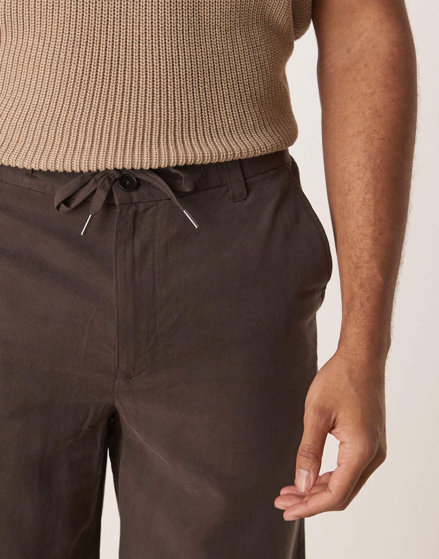 Mango linen look tie waist trouser in chocolate