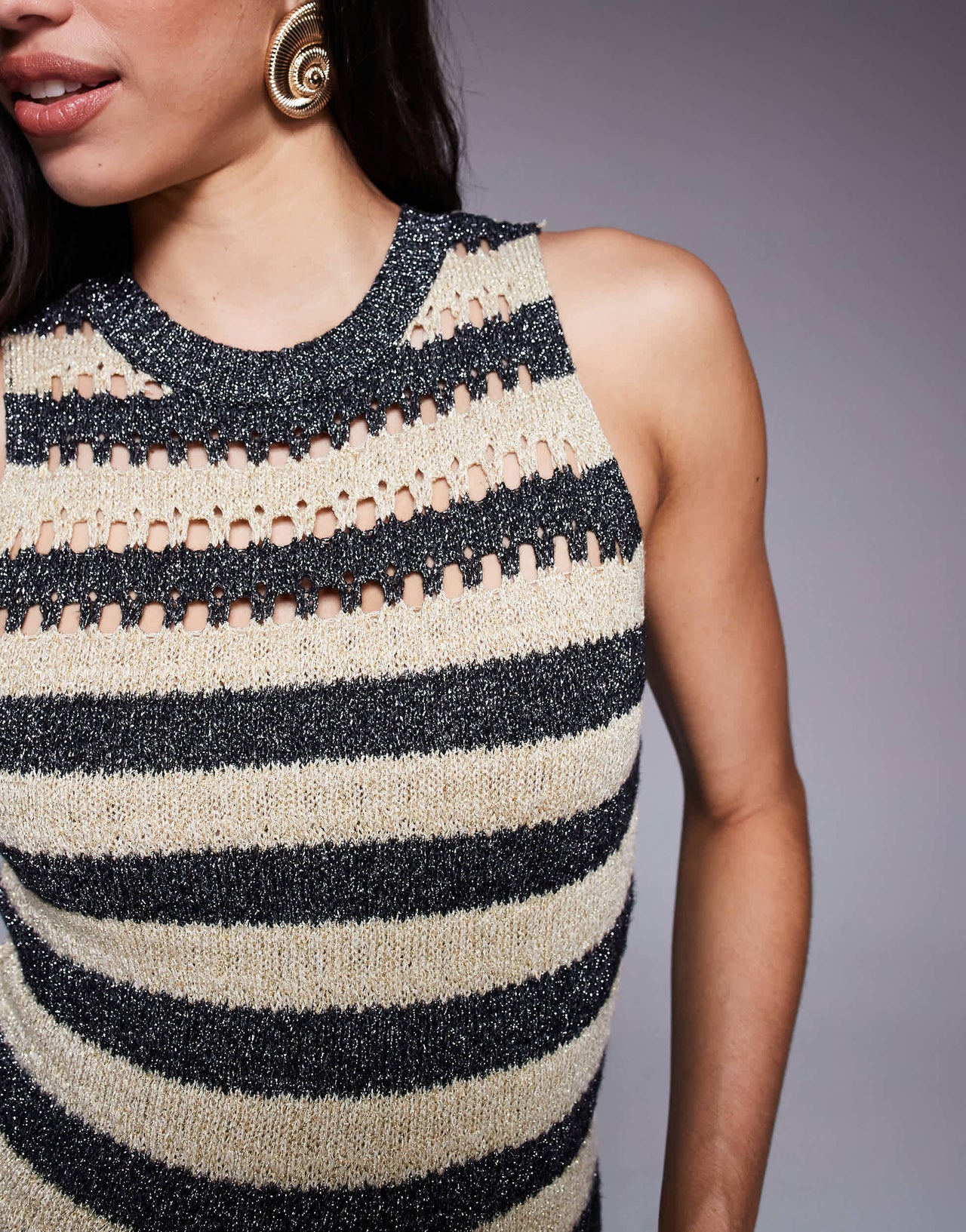 River Island crochet midi dress in silver stripe