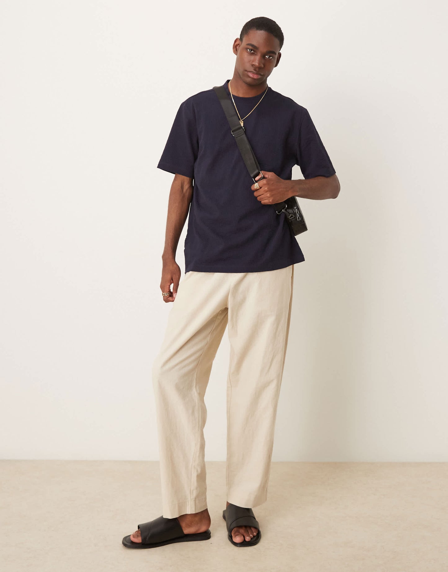 Mango regular fit seersucker t-shirt in navy