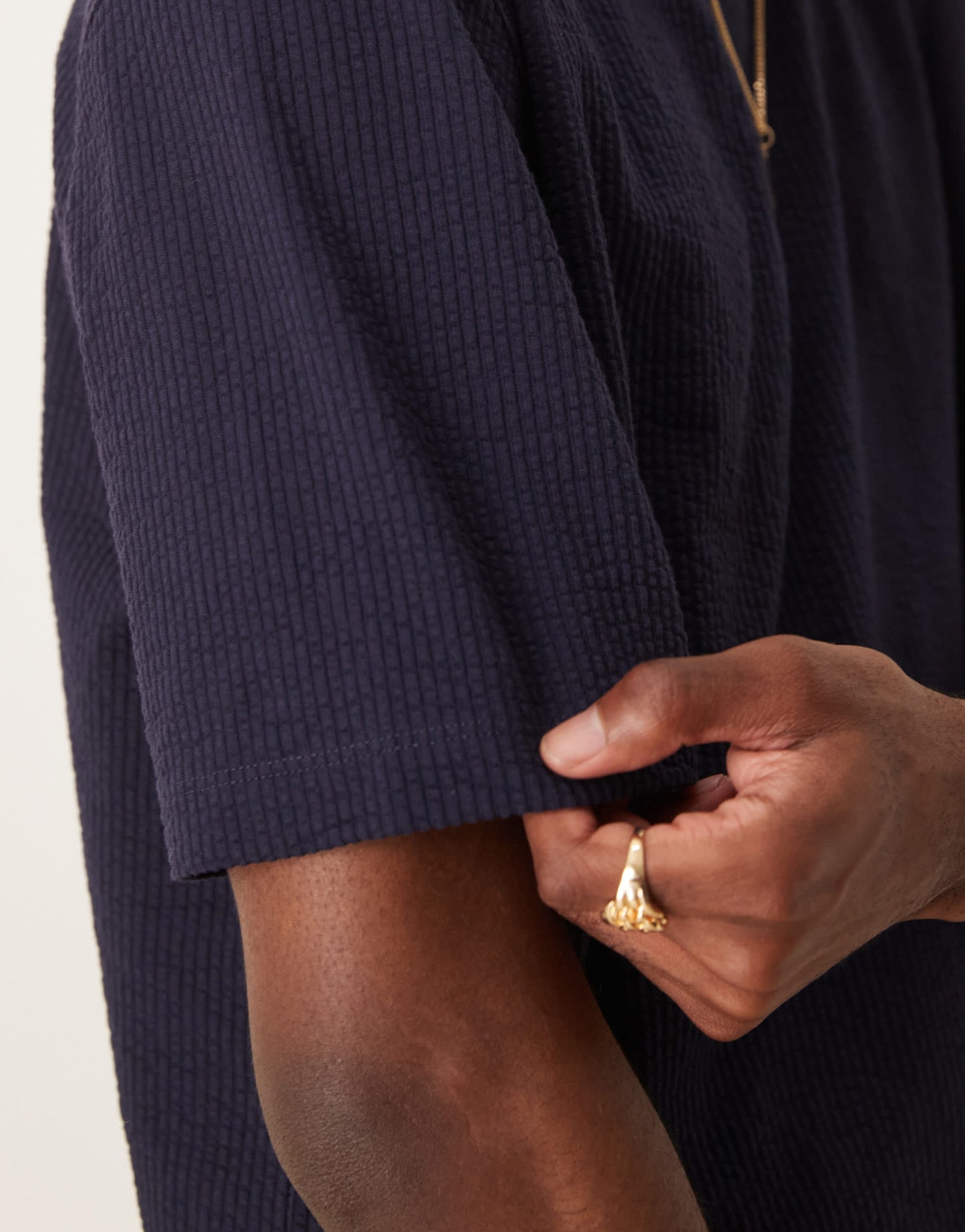 Mango regular fit seersucker t-shirt in navy