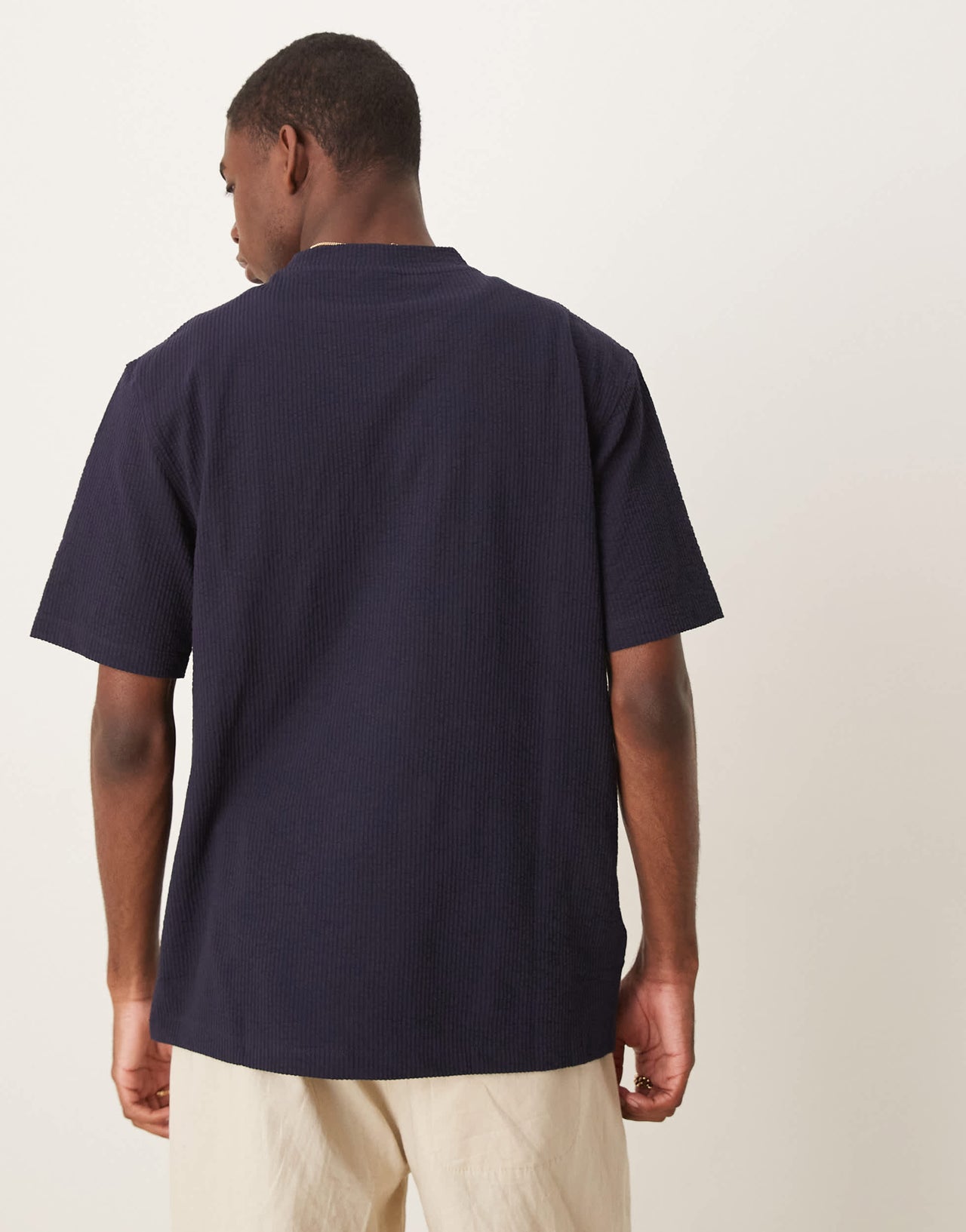 Mango regular fit seersucker t-shirt in navy