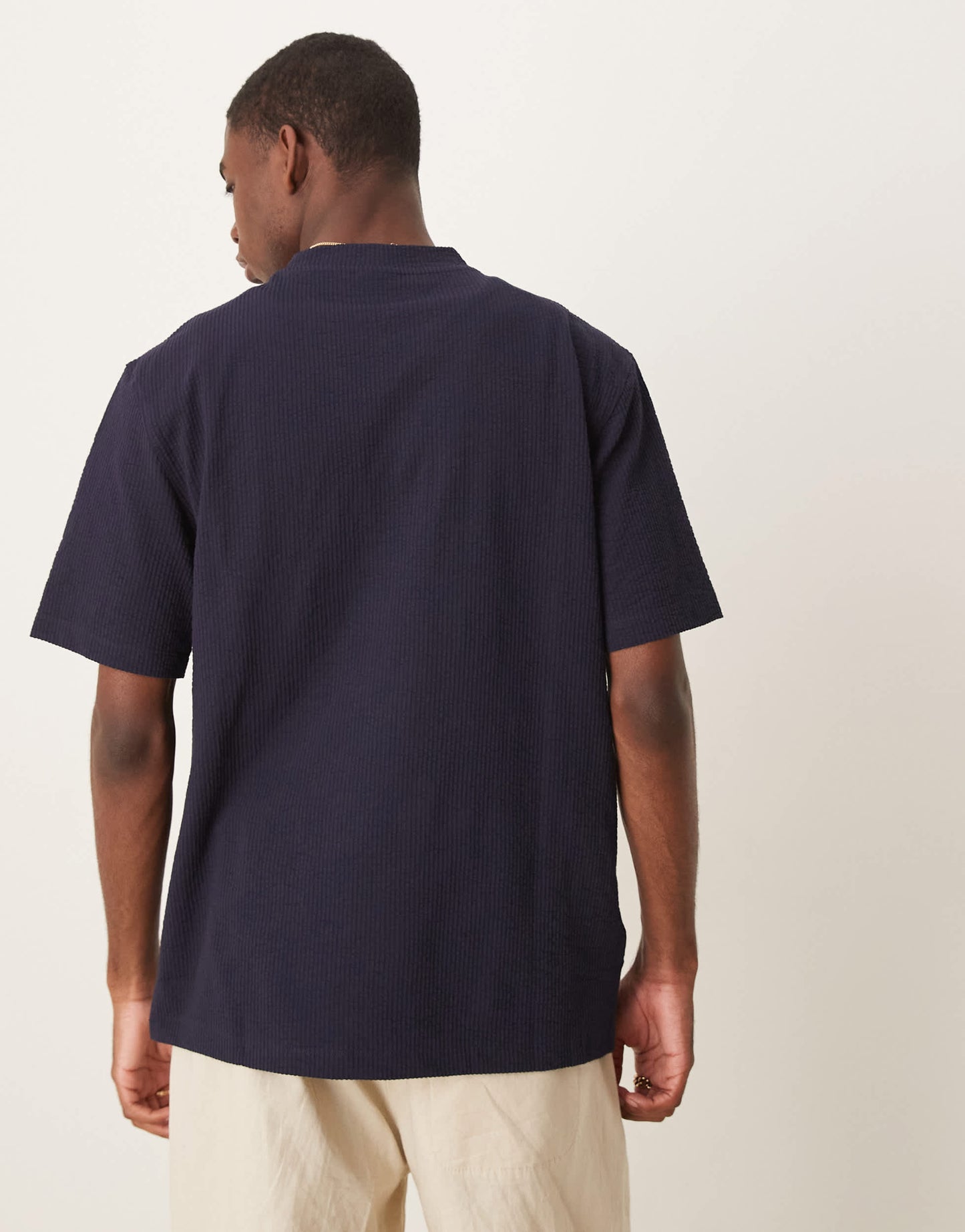 Mango regular fit seersucker t-shirt in navy