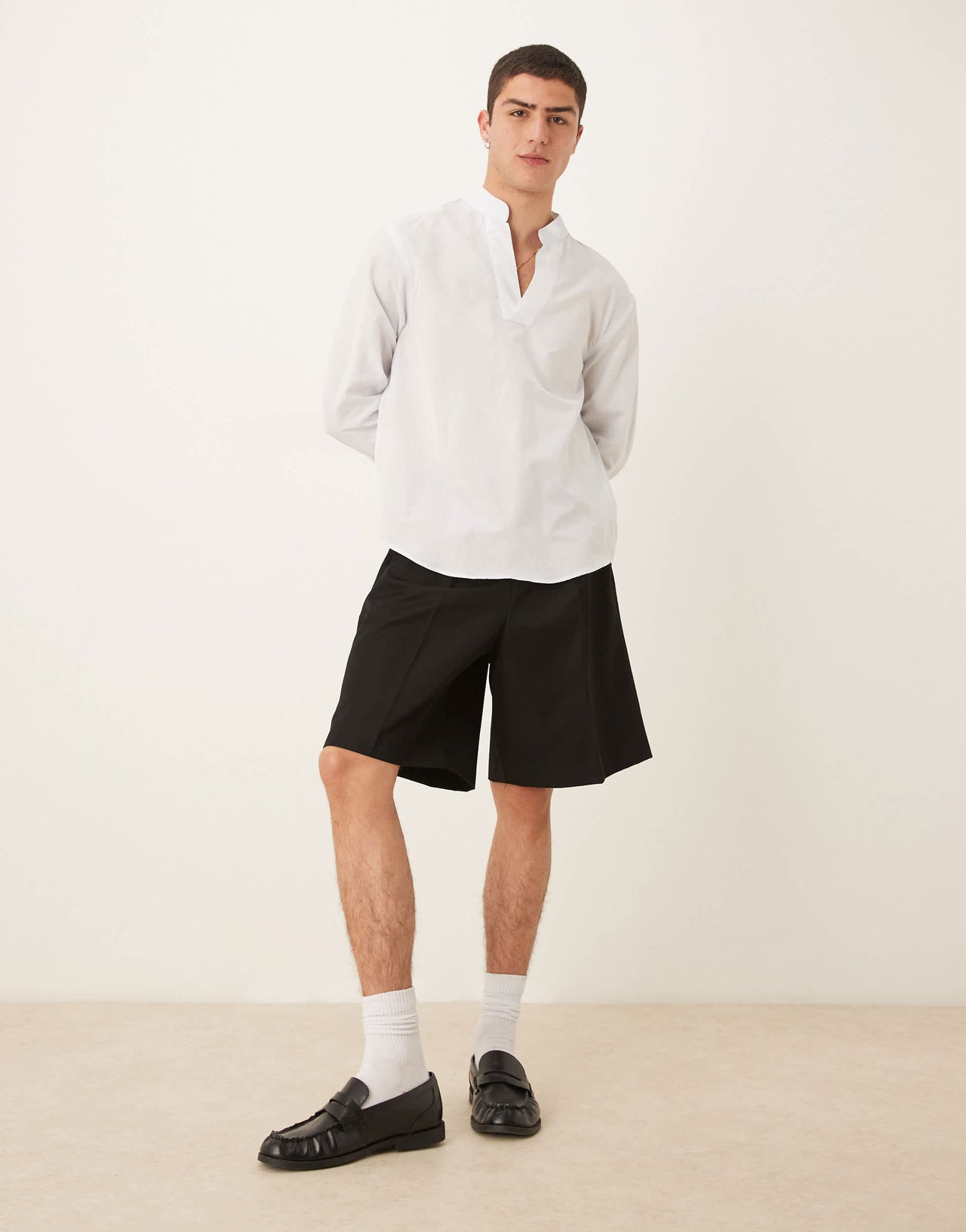 Mango open collar linen mix relaxed shirt in light blue