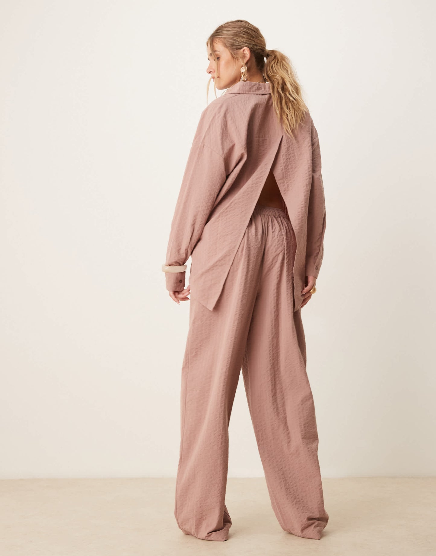 ASOS DESIGN seersucker relaxed pull on trousers co-ord in mink