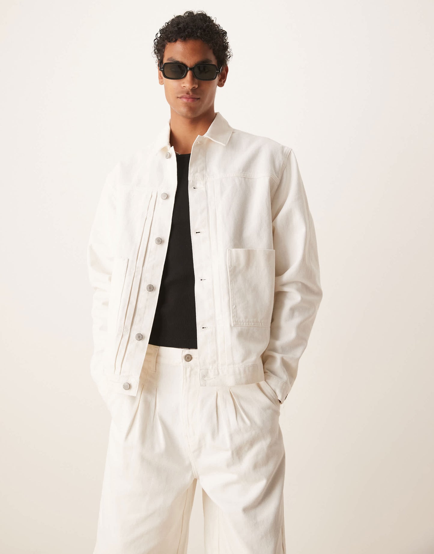 ASOS DESIGN co-ord pleated harrington jacket in ecru