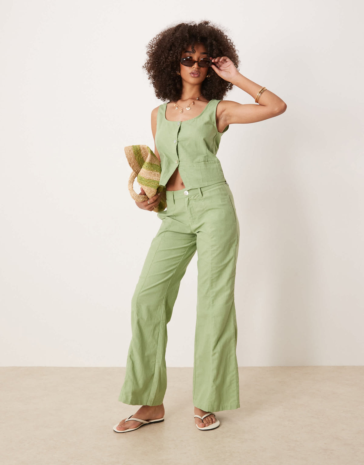 Motel ganita linen top co-ord in minty green