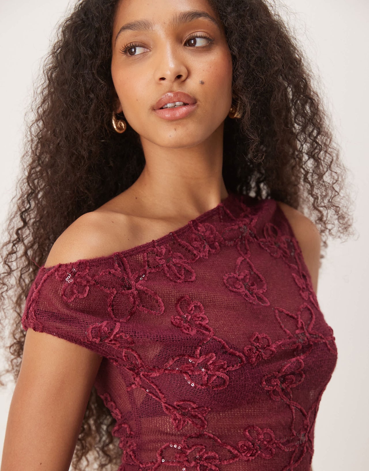 Motel kaido sequin knit midi dress in burgundy