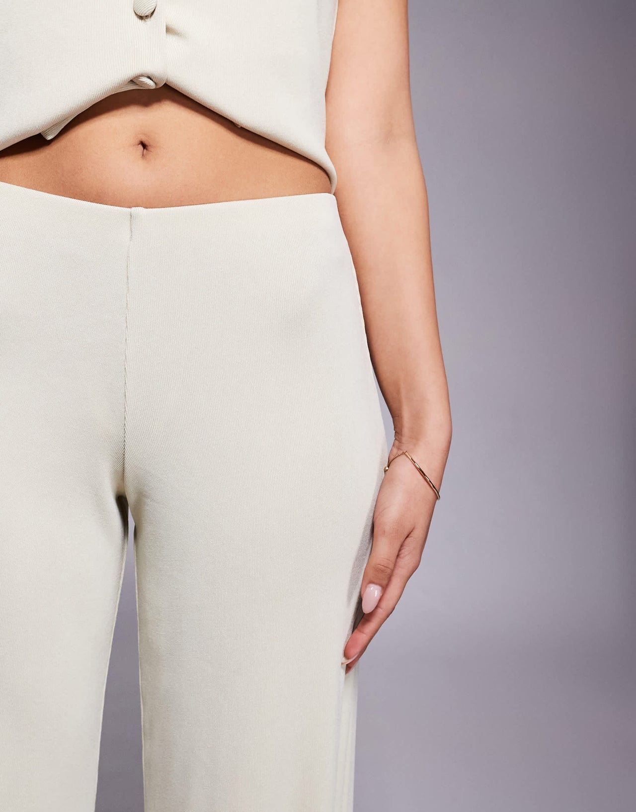 ASOS DESIGN co-ord rib wide leg trouser in stone