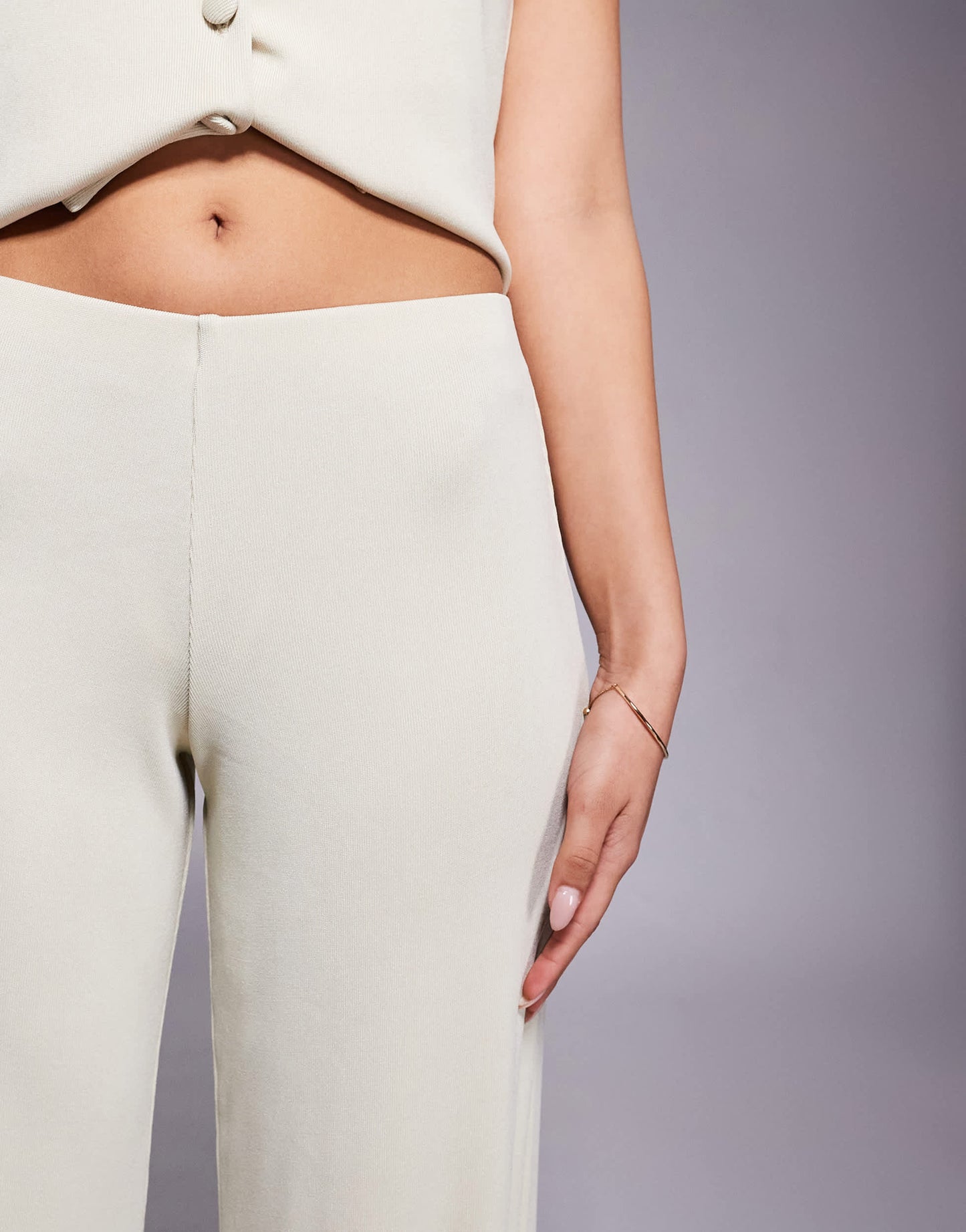 ASOS DESIGN co-ord rib wide leg trouser in stone
