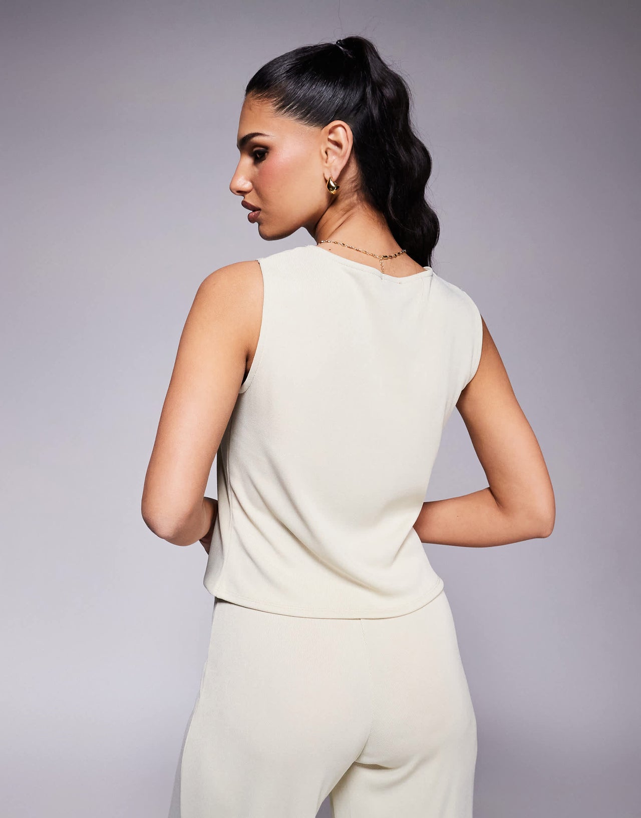 ASOS DESIGN co-ord rib button front waistcoat in stone