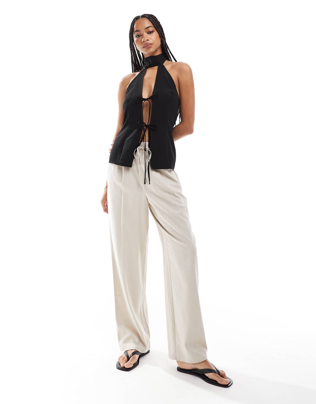 ASOS DESIGN tie detail halter top in black