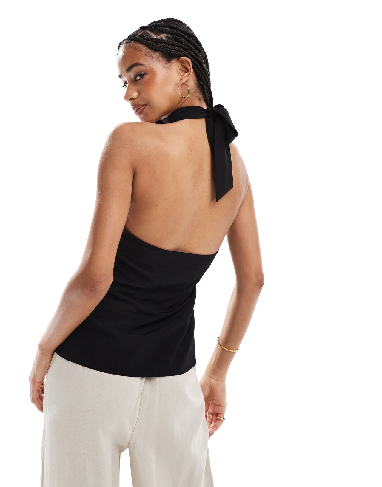 ASOS DESIGN tie detail halter top in black