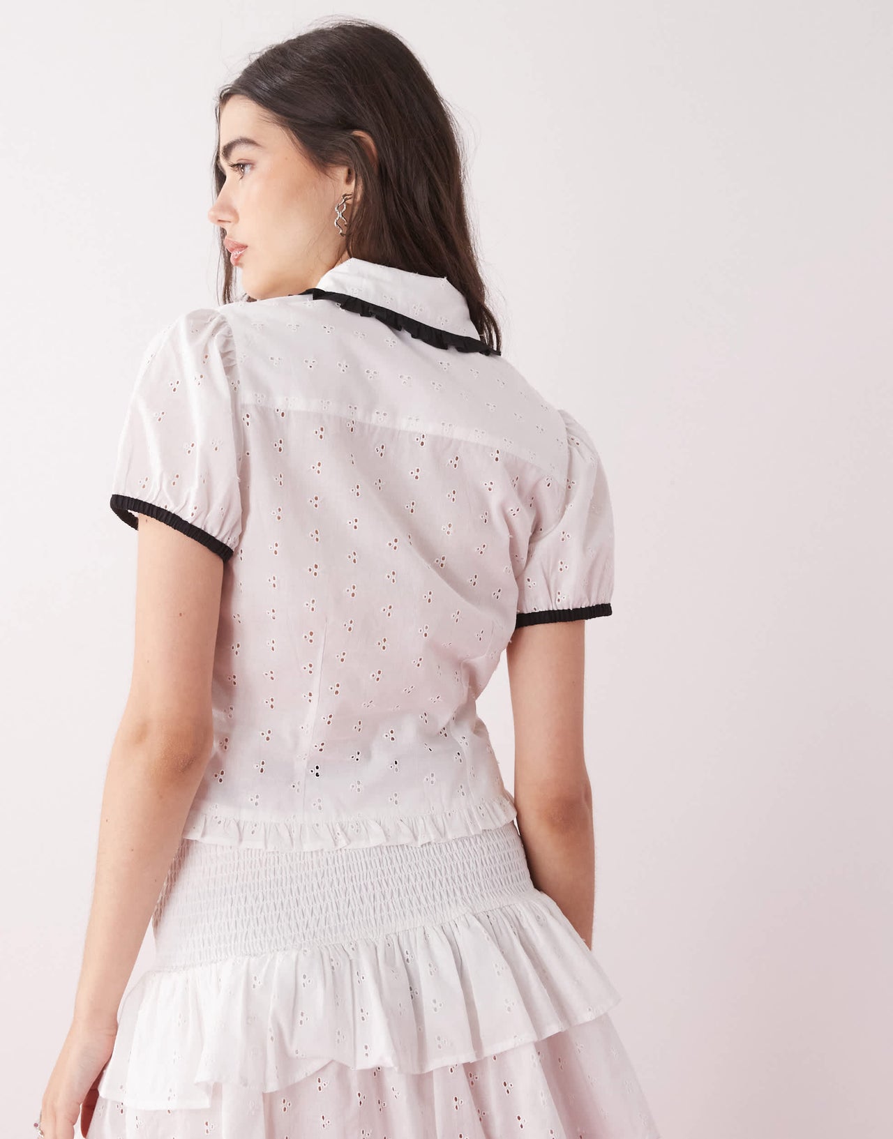 COLLUSION broderie blouse co-ord in white