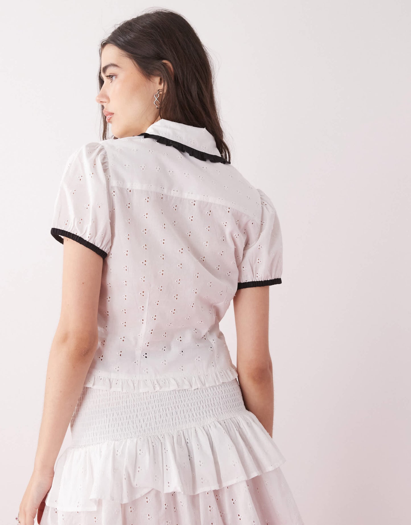 COLLUSION broderie blouse co-ord in white