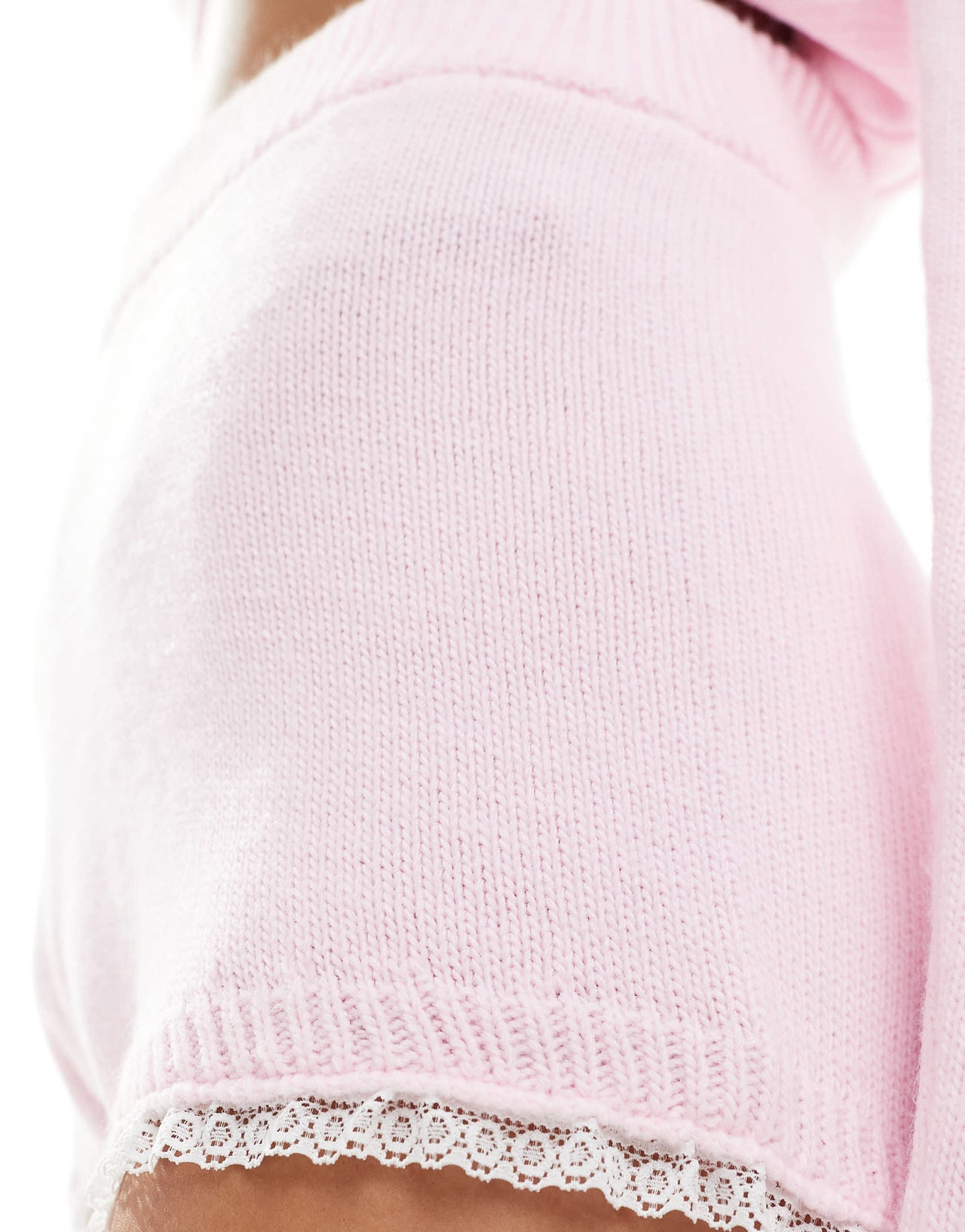 Miss Selfridge knitted lace trim booty short co ord in pink