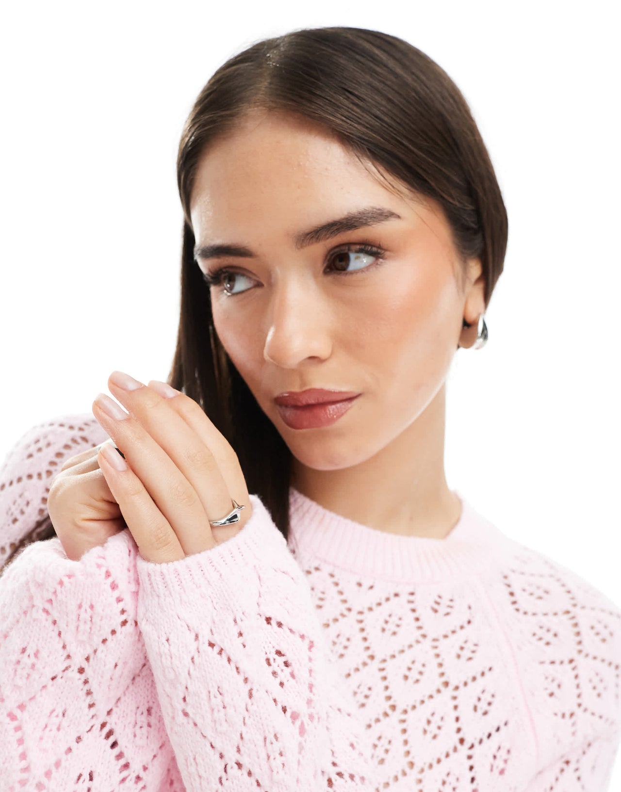 Miss Selfridge knitted crochet tie back jumper in pink