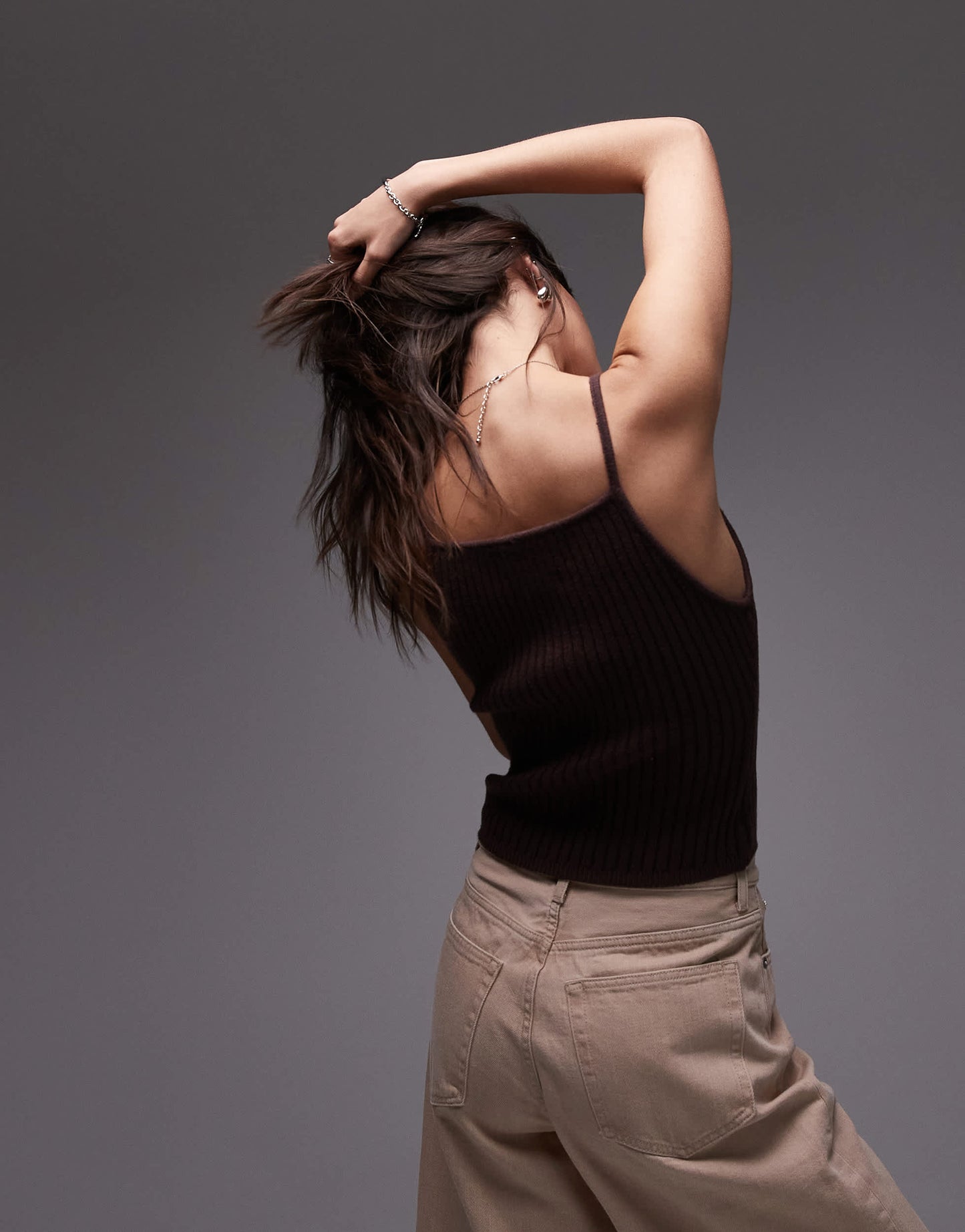 House of Sunny peggy knit rib vest in brown