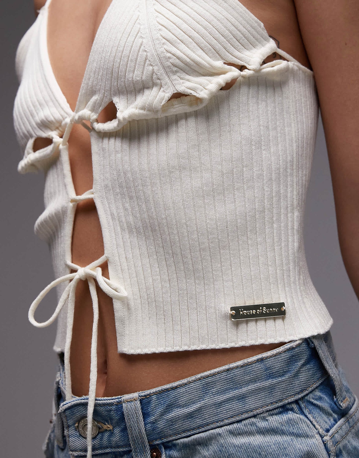 House of Sunny gemini knit cami top in marble white
