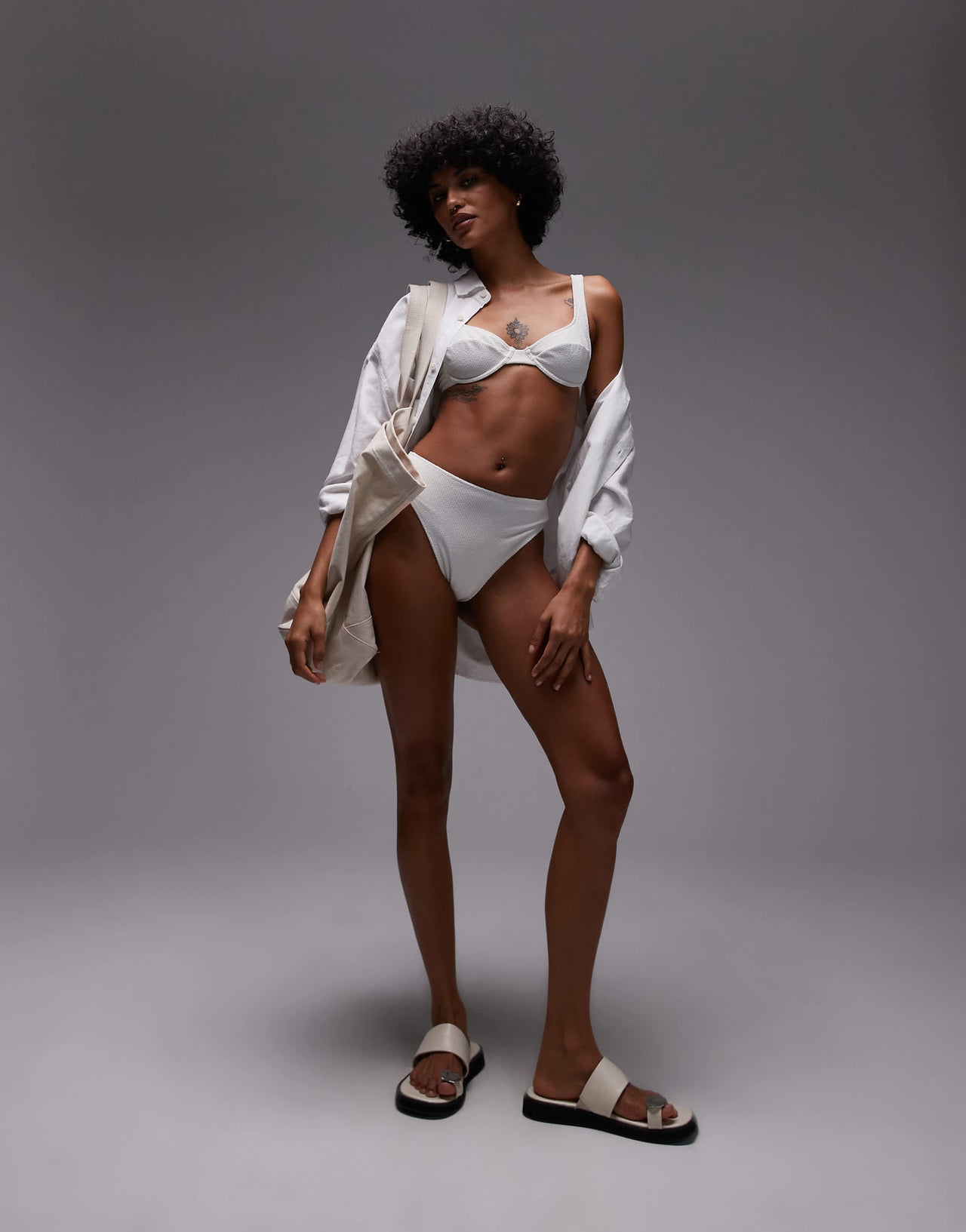 ARKET mix & match crinkle bubble wire bikini top in white