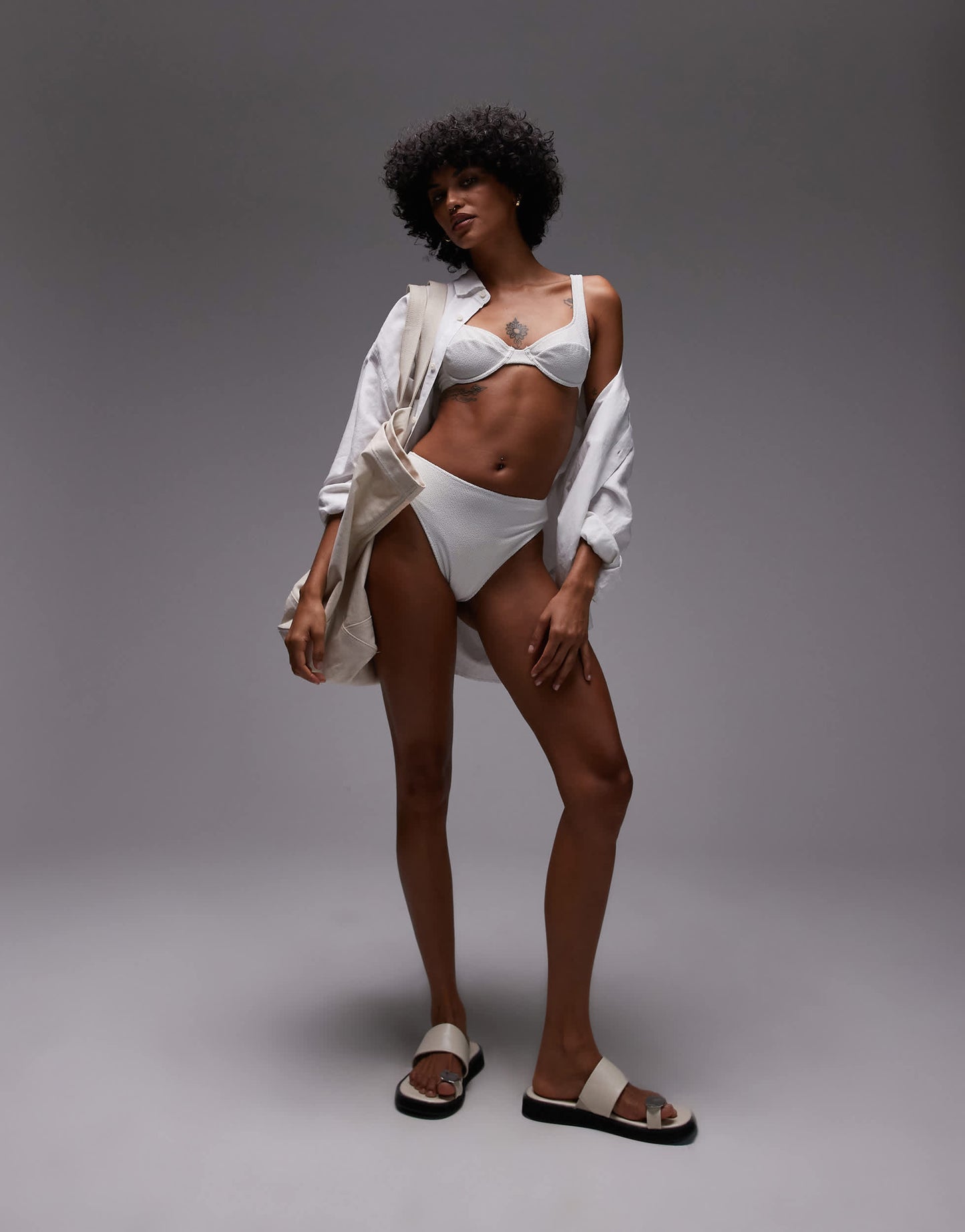 ARKET mix & match crinkle bubble wire bikini top in white