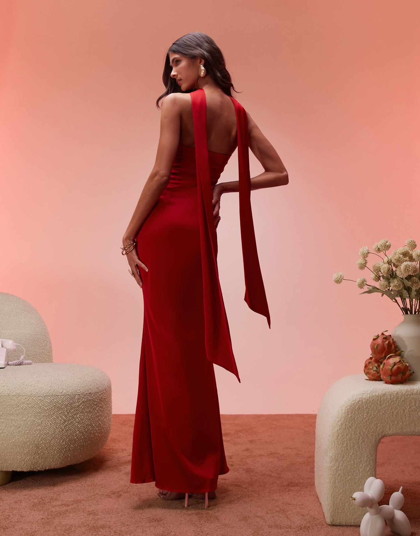 Oh Polly Mandi scarf detail strapless maxi dress in scarlet red