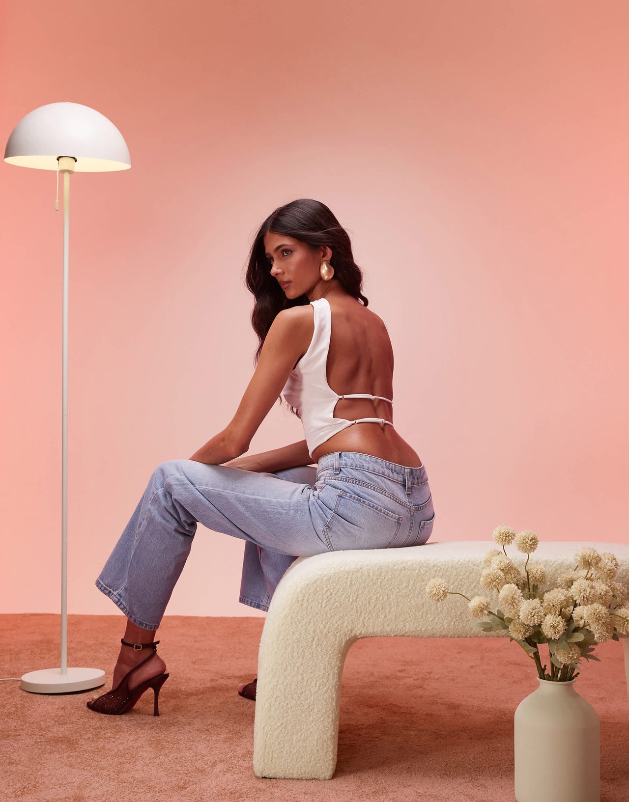Oh Polly Khai choker-detail bandeau top in white