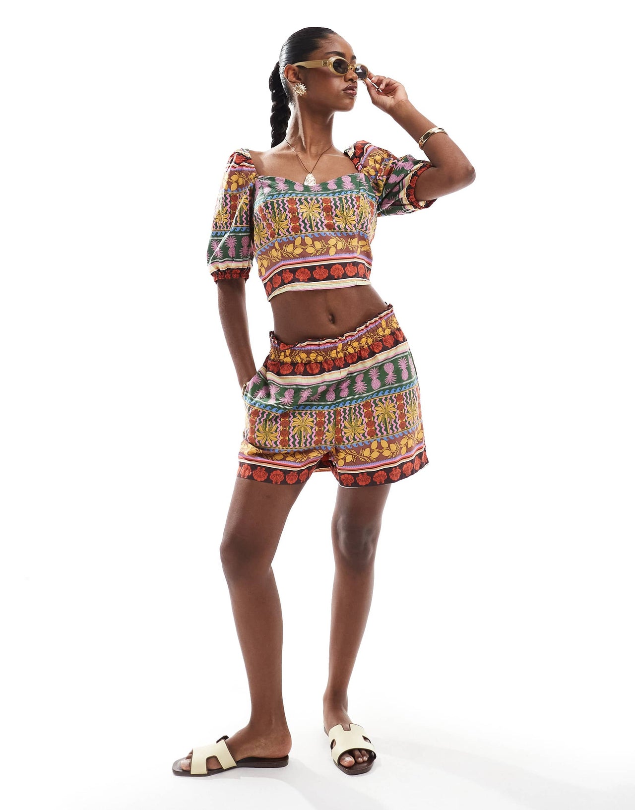 Vero Moda tropical summer printed short co-ord in multicolour