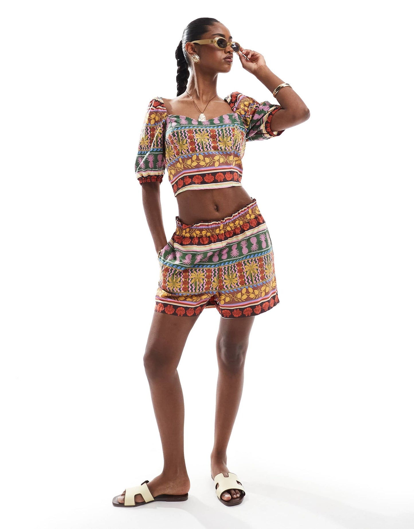 Vero Moda tropical summer printed short co-ord in multicolour