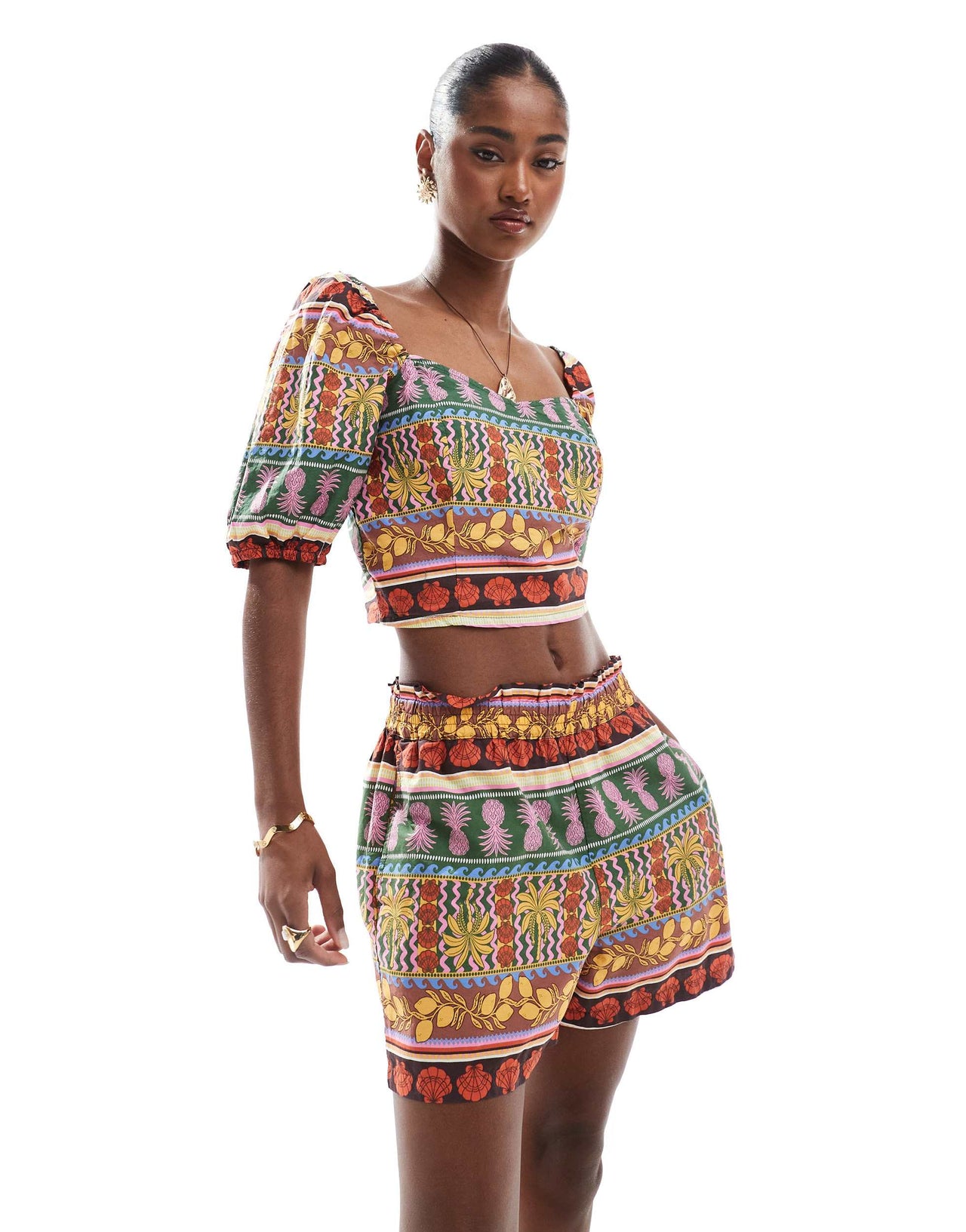 Vero Moda tropical summer printed short co-ord in multicolour