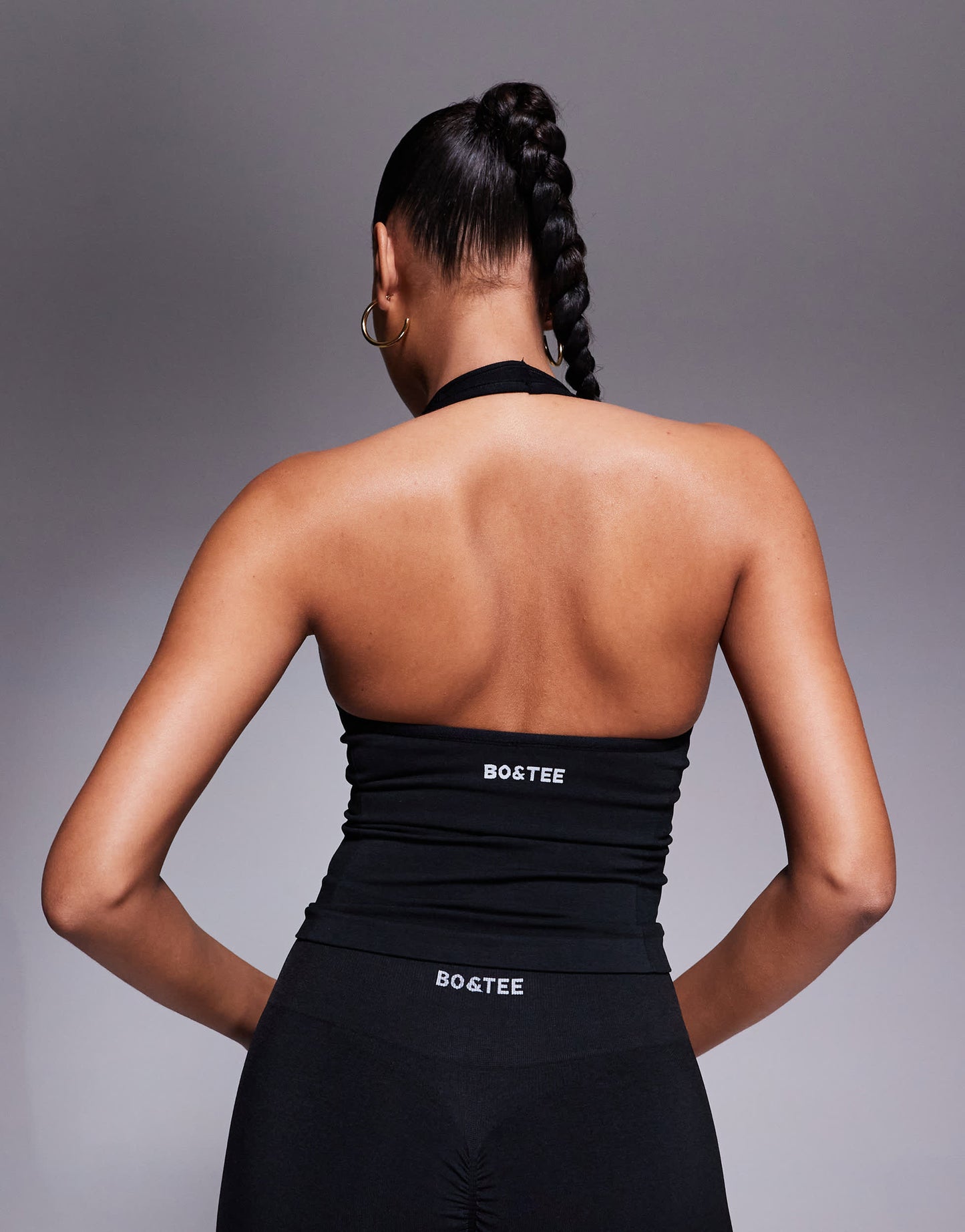 Bo+Tee Define Luxe halterneck tank top co-ord in black