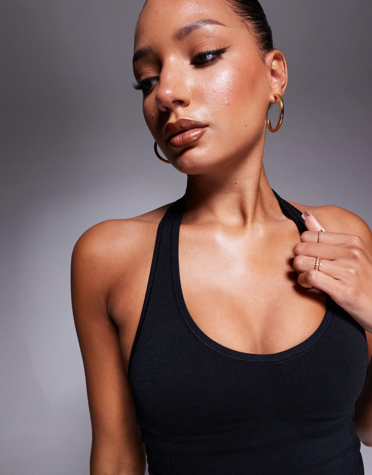 Bo+Tee Define Luxe halterneck tank top co-ord in black