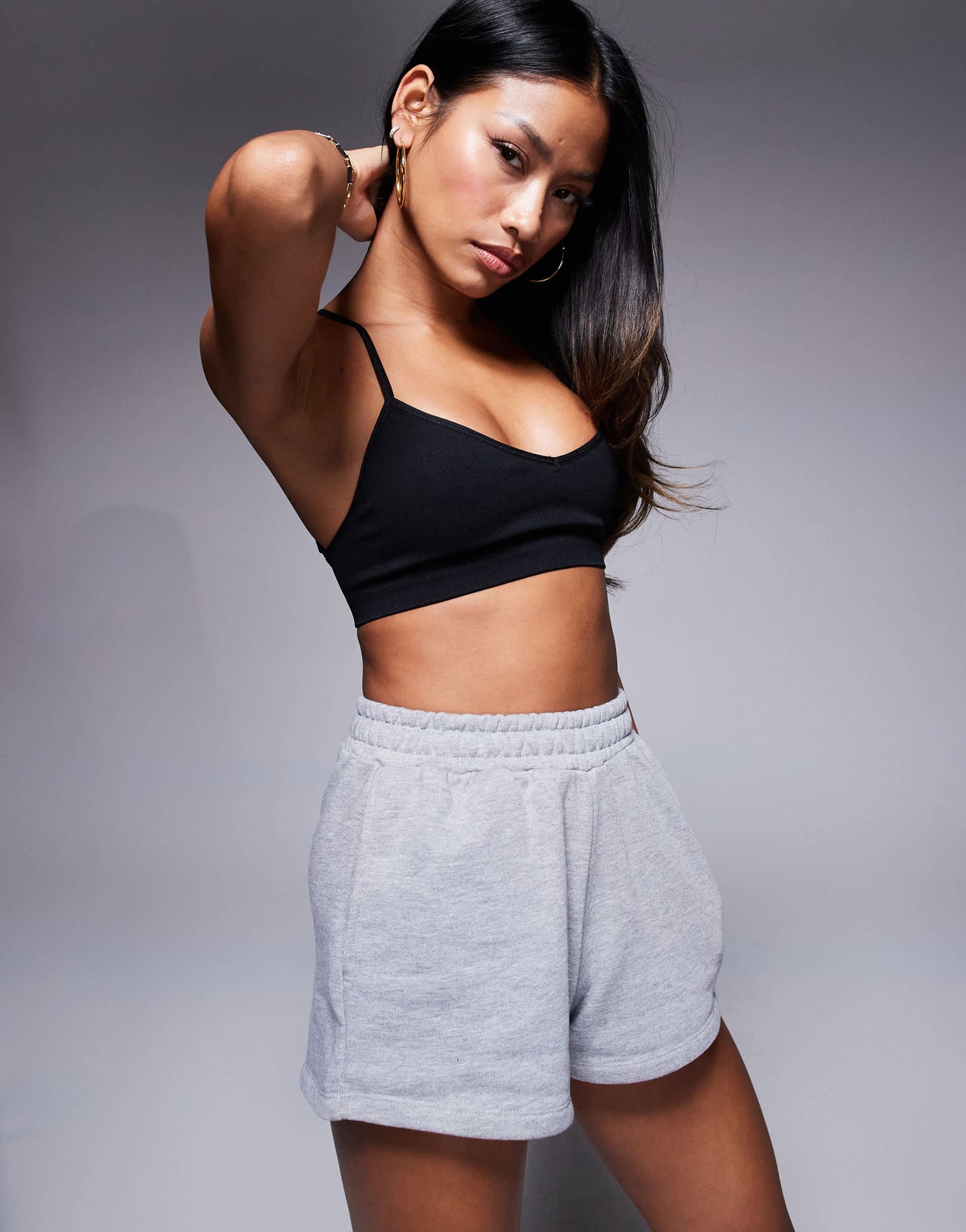 Bo+Tee seamless cross back sports bra in black