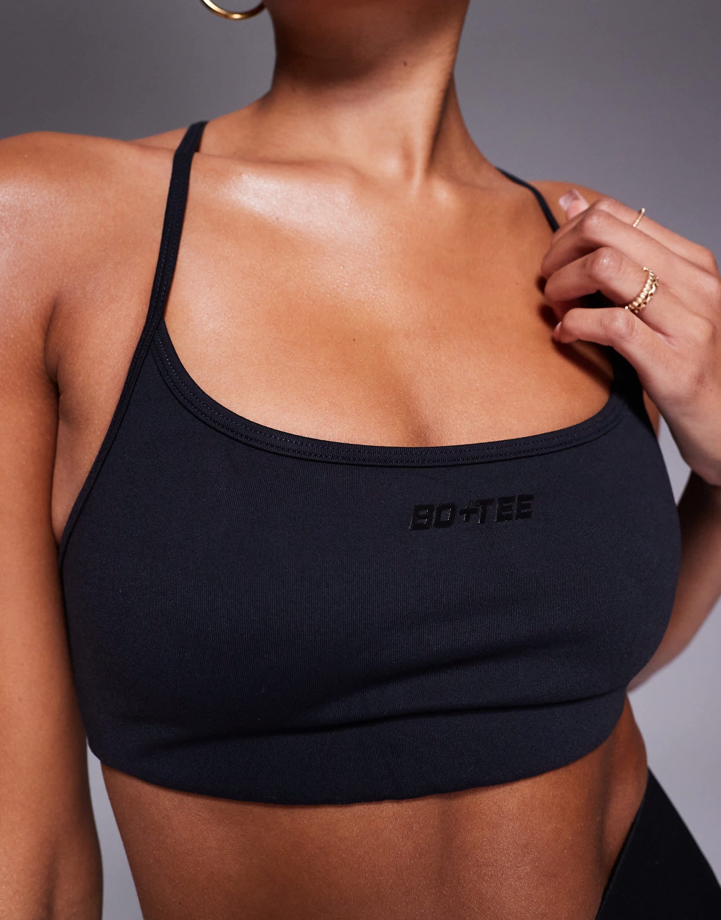 Bo+Tee backless scoop neck sports bra in black
