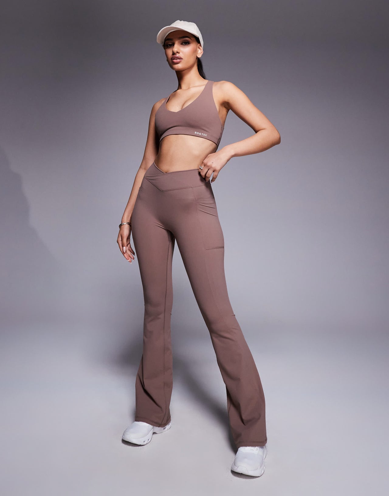 Bo+Tee sports bra co-ord in mocha