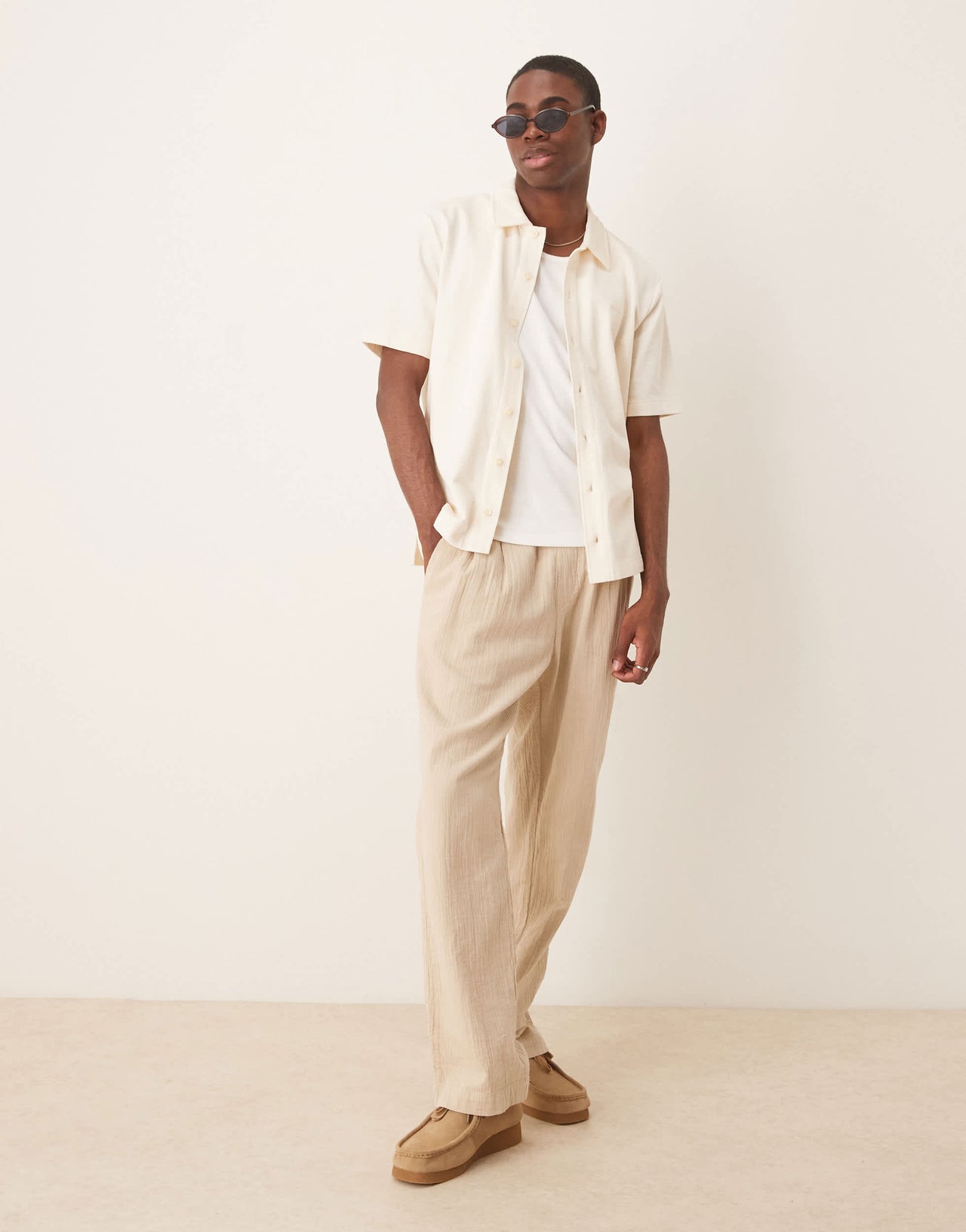 GANT regular fit textured short sleeve shirt in cream