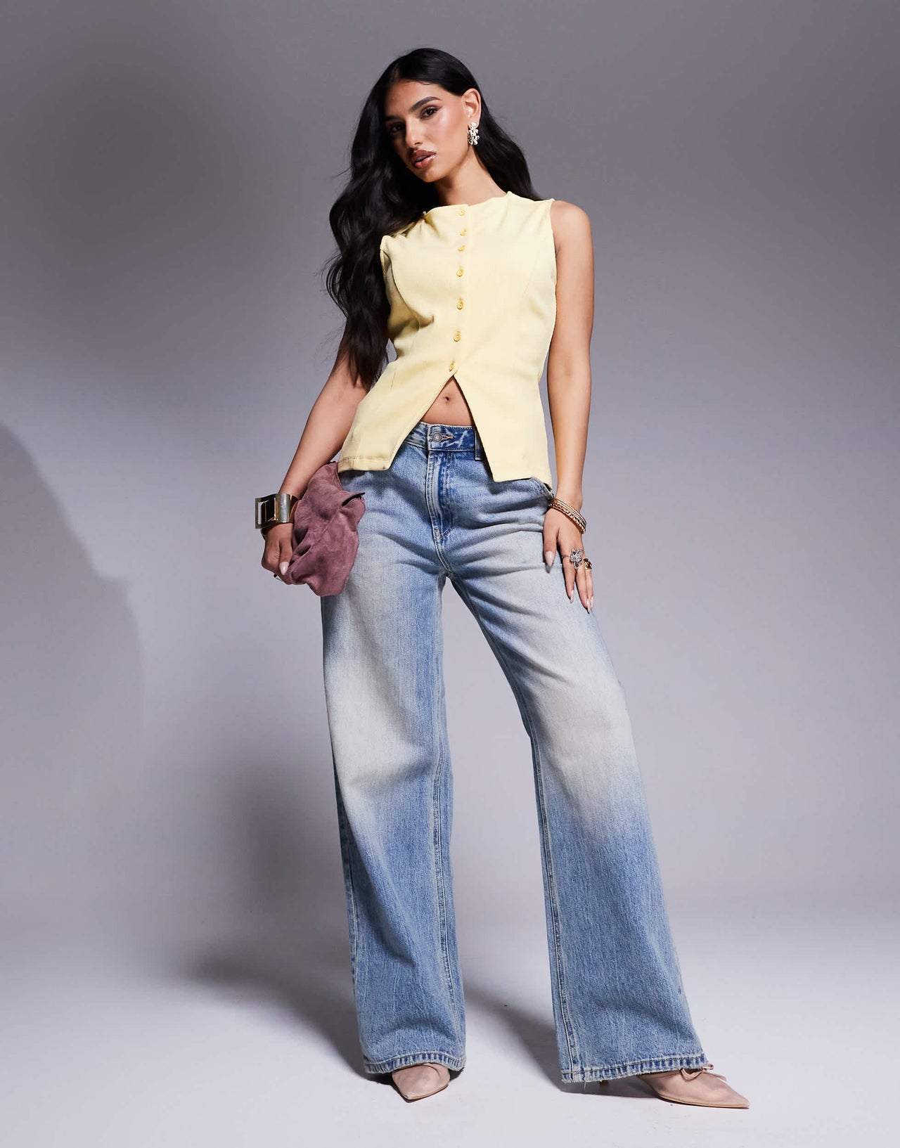 ASOS DESIGN cinched longline waistcoat in buttermilk yellow