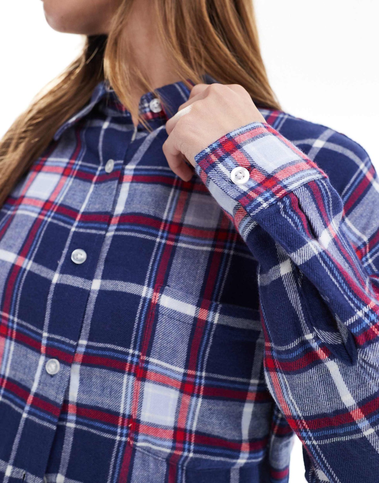 Cotton On flannel boyfriend pyjama shirt in navy and red check