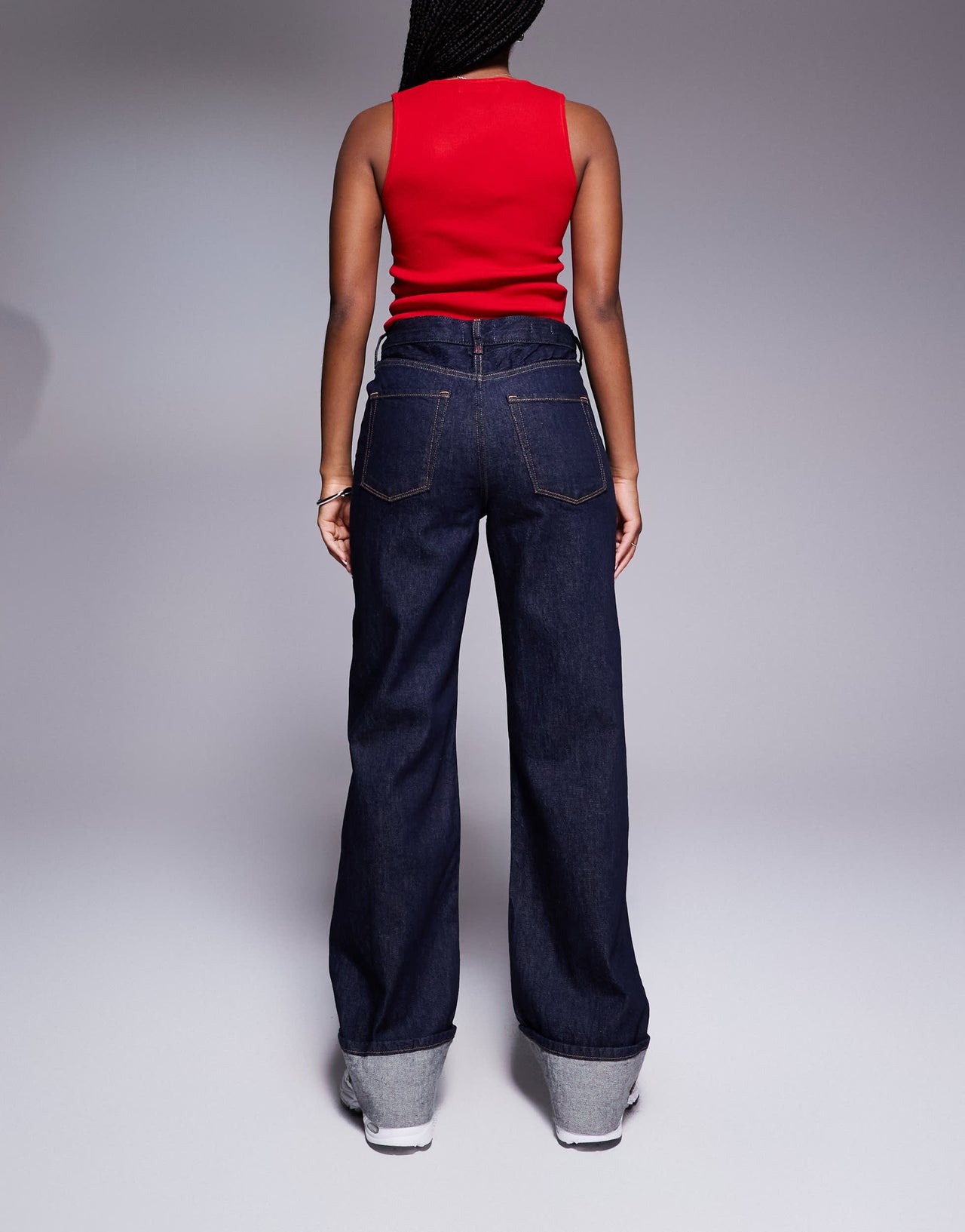 River Island turn up detail straight leg jeans in navy blue