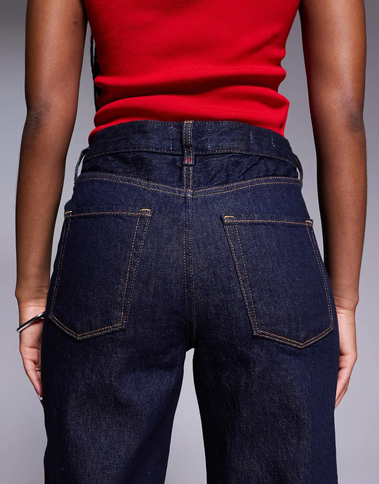 River Island turn up detail straight leg jeans in navy blue